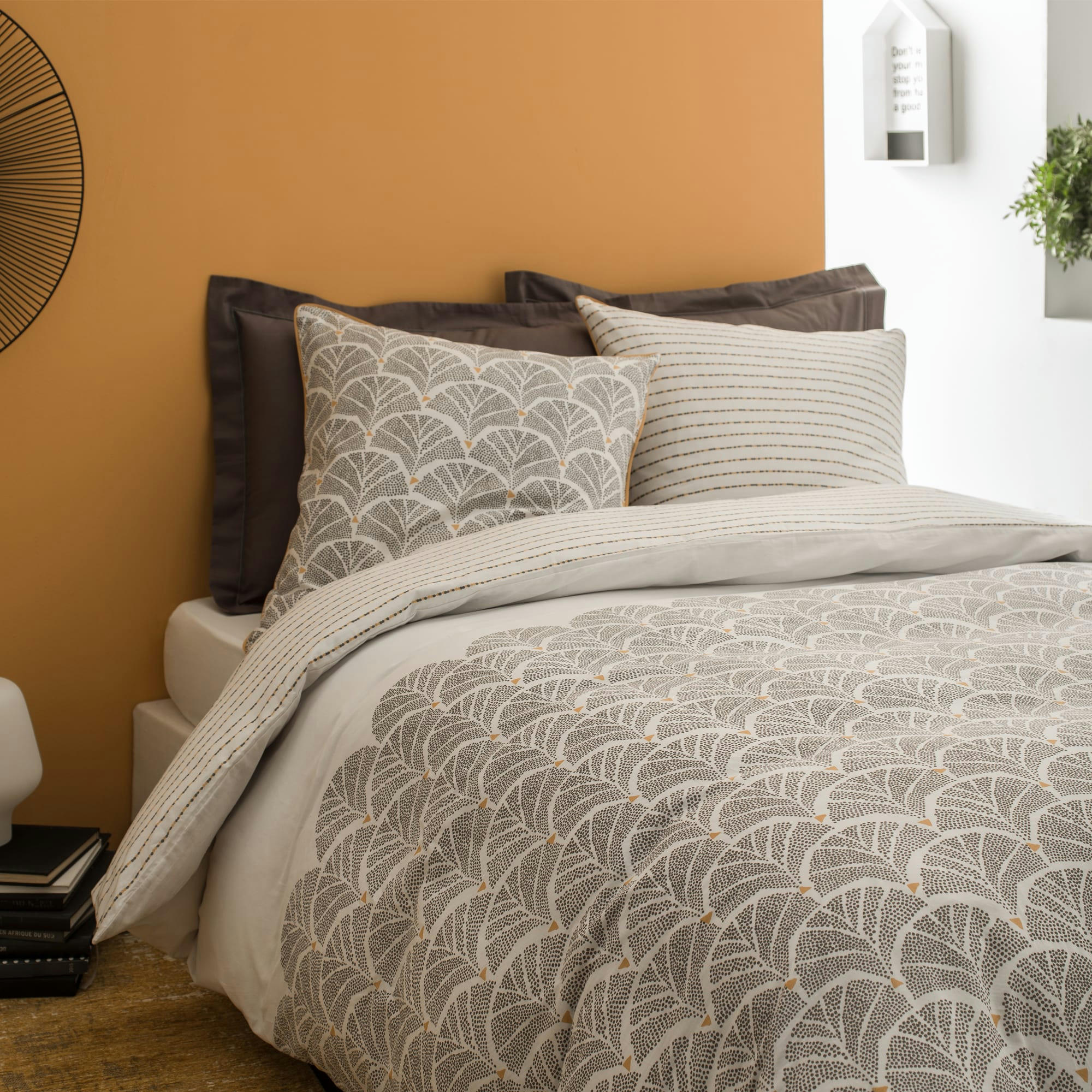 RÊVE DÉCO - Parure de lit imprimée en coton Blanc 260x240+2x65x65cm