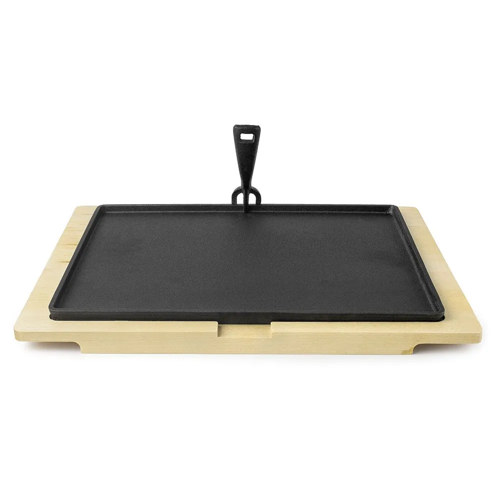 Ibili Cast iron plate   wooden base 38x28 cm