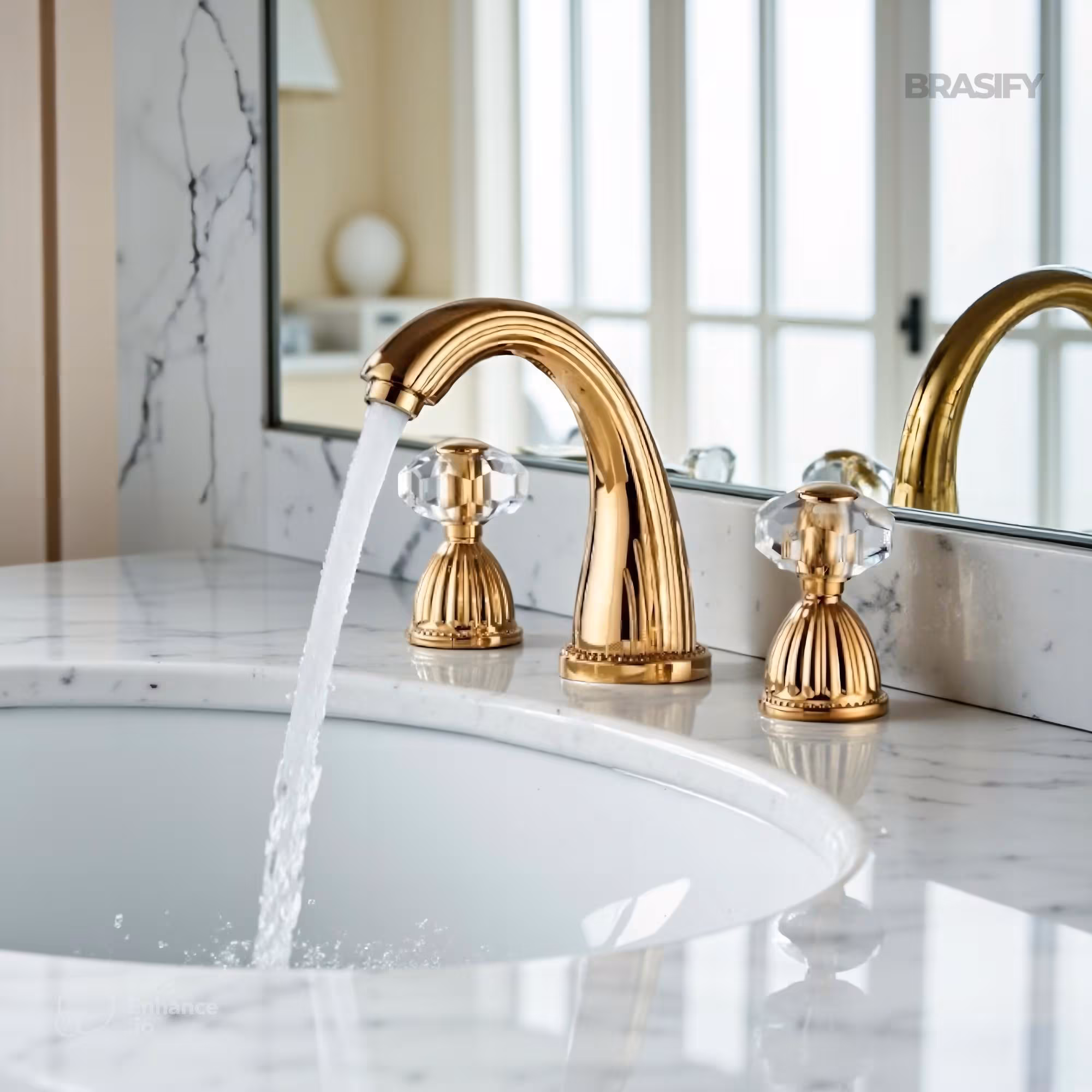 Gold Brass Crystal Handle Bathroom Faucet , 3 Hole Basin Mixer Tap , Gold Vanity Faucet