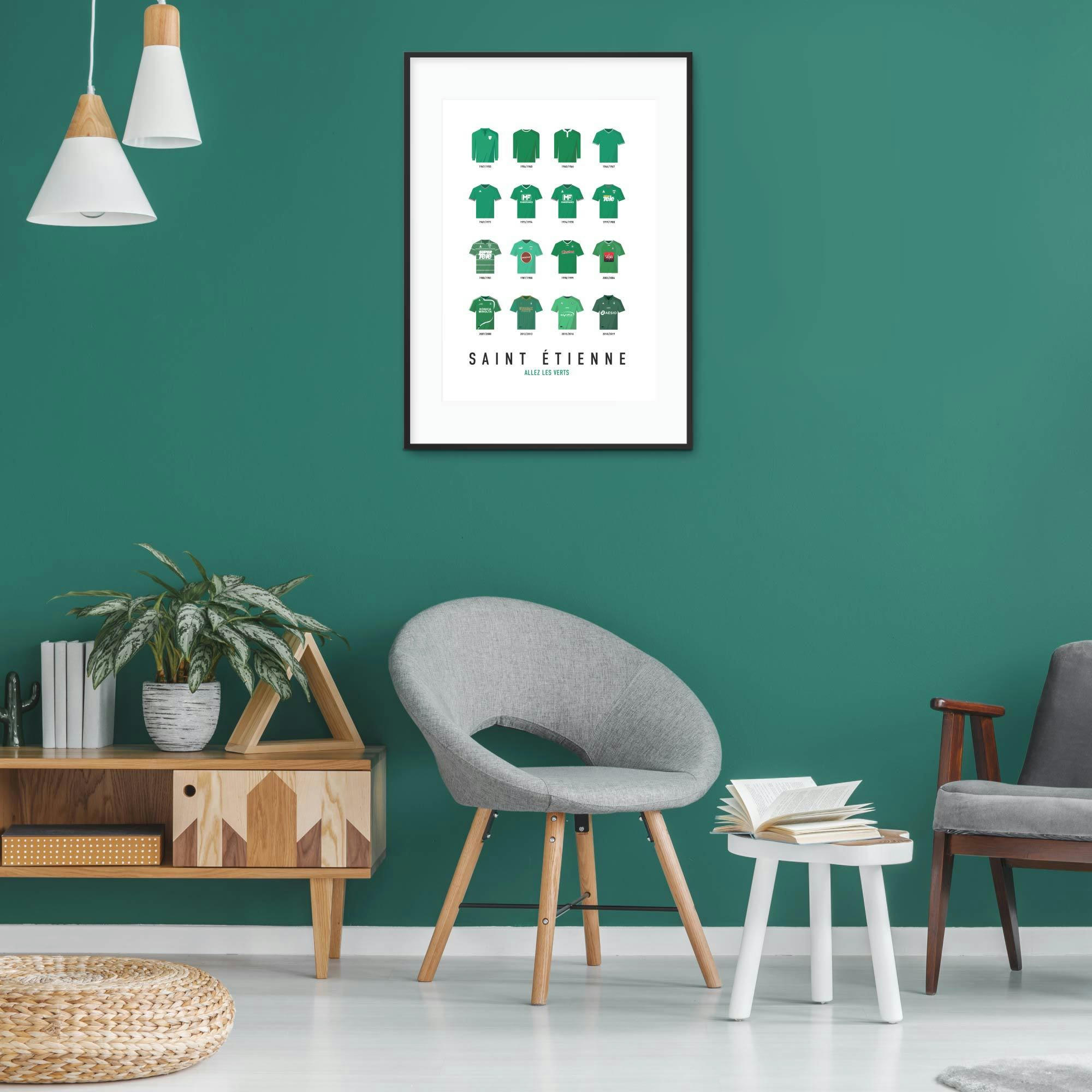 SAINT-ETIENNE - Affiche Football - Saint-Etienne Maillots Historiques 30 x 40 cm