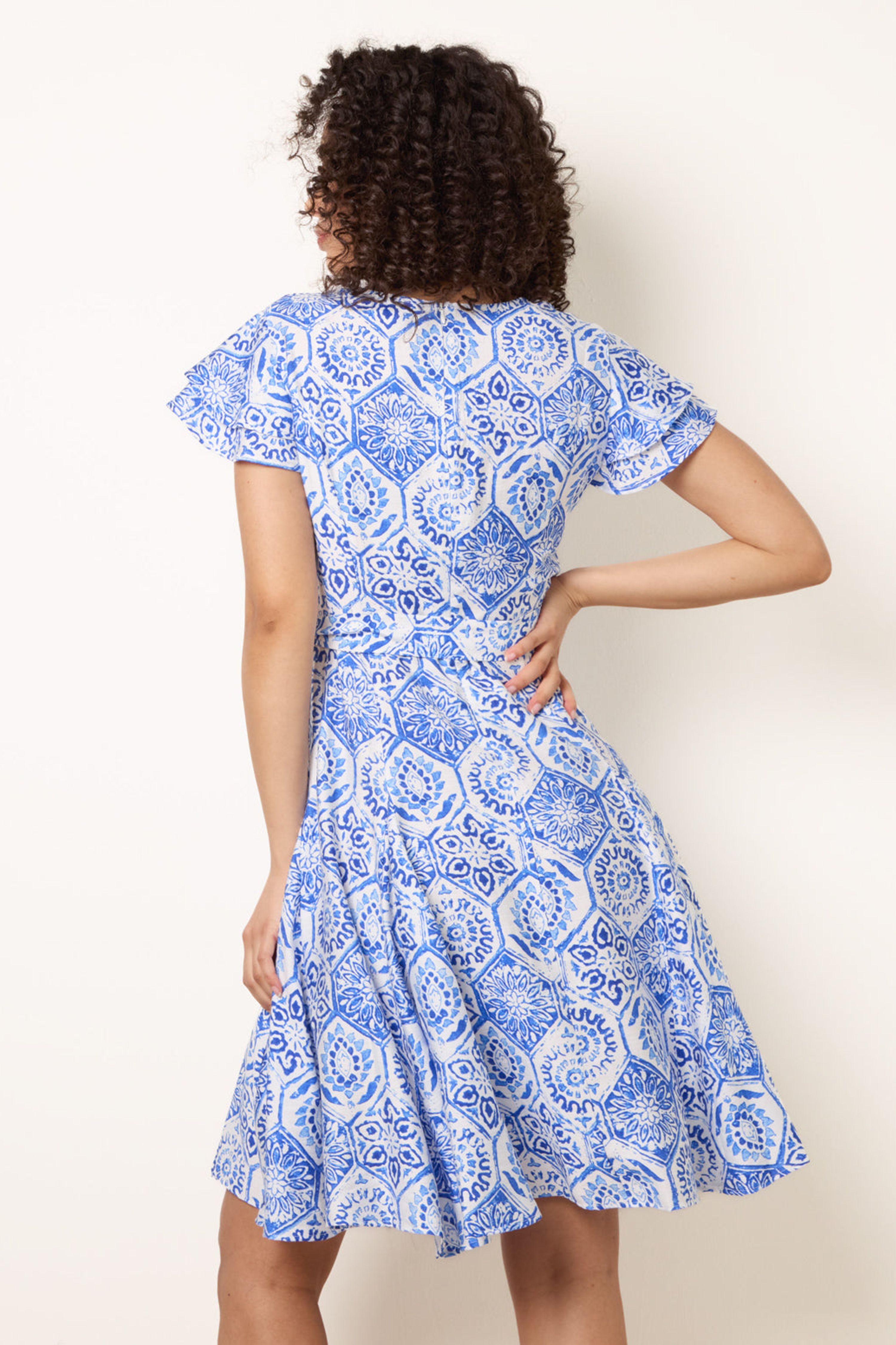 Blue Vanilla Royal V Neck Godet Dress