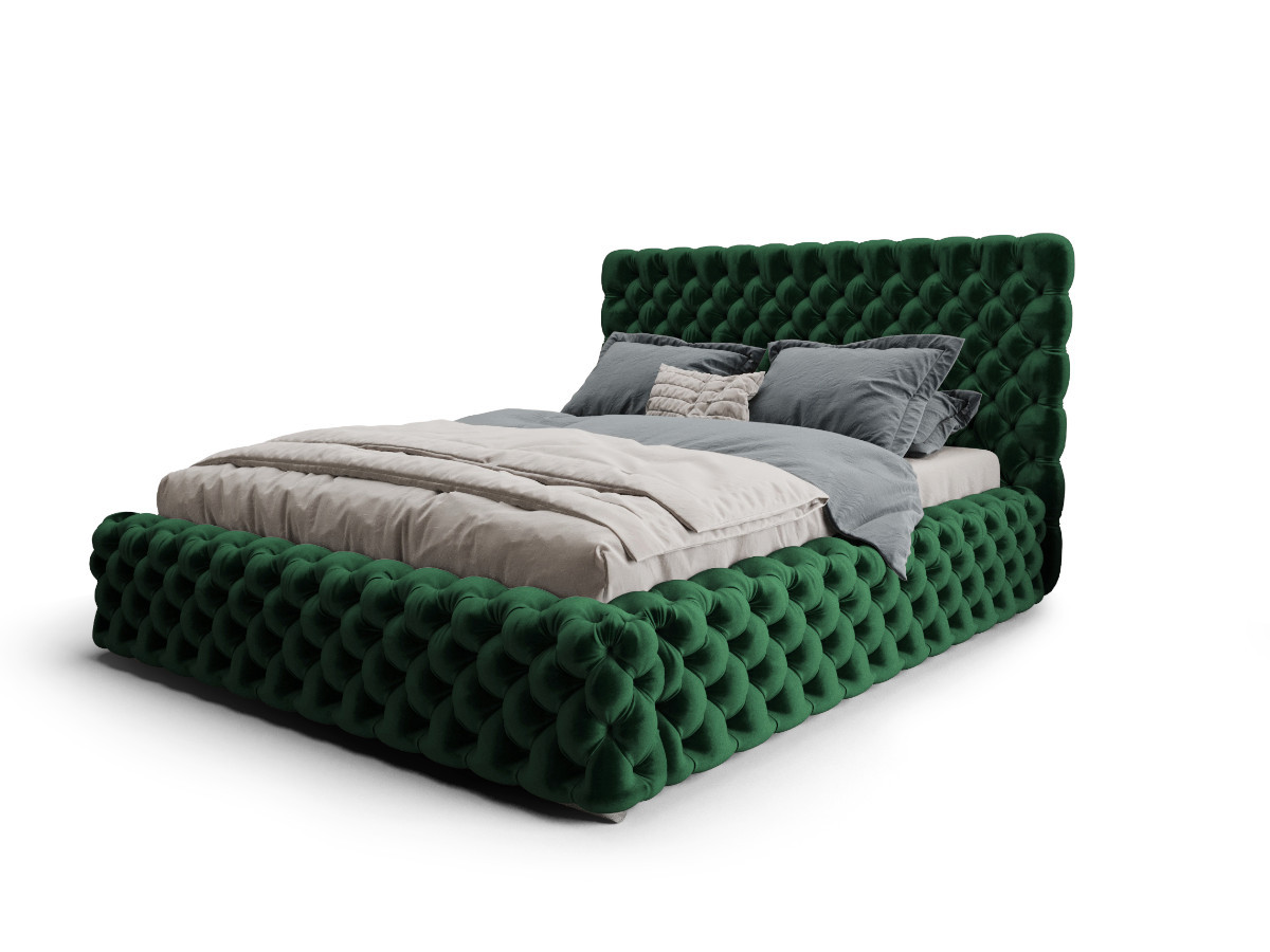 Łóżko Styl Chesterfield Figo Extra Zielone Stelaż Drewno 120