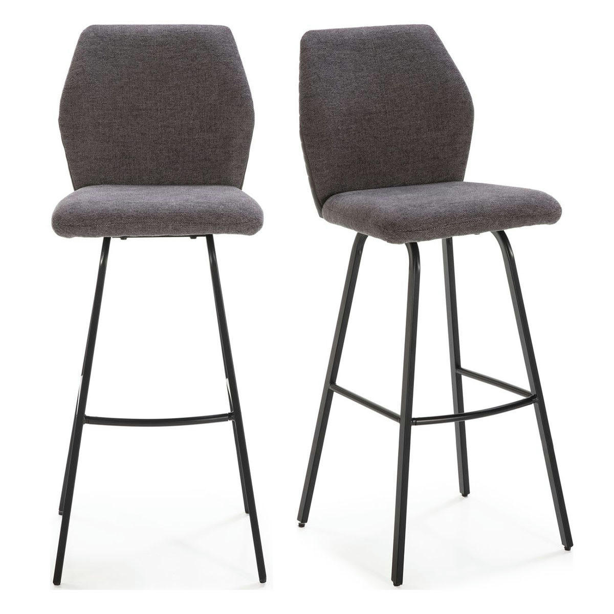 GARANCE - Lot de 2 tabourets de bar en tissu gris foncé et simili cuir 75 cm