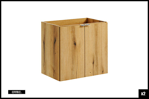 Meuble sous vasque de 140 cm - avec plan - Noir/Oak - 4 portes - VOLTA OAK