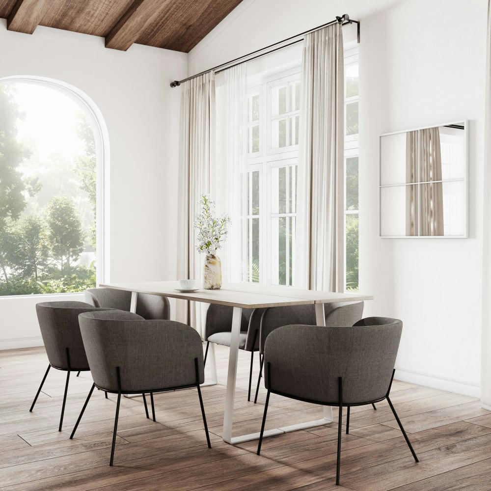 POLKA - Fauteuil de table en tissu pieds métal gris clair