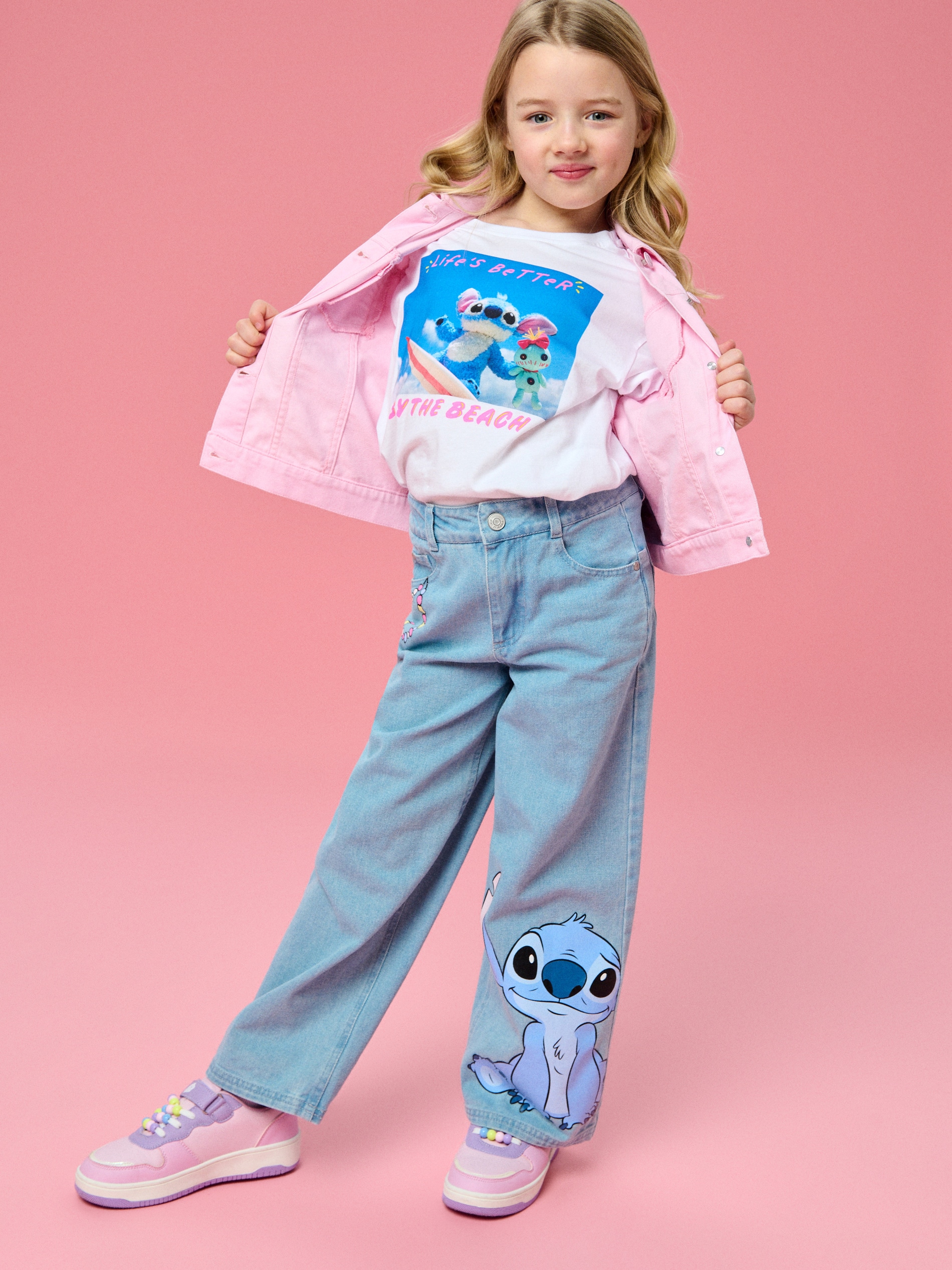 Jeansy wide leg z nadrukiem Lilo & Stitch