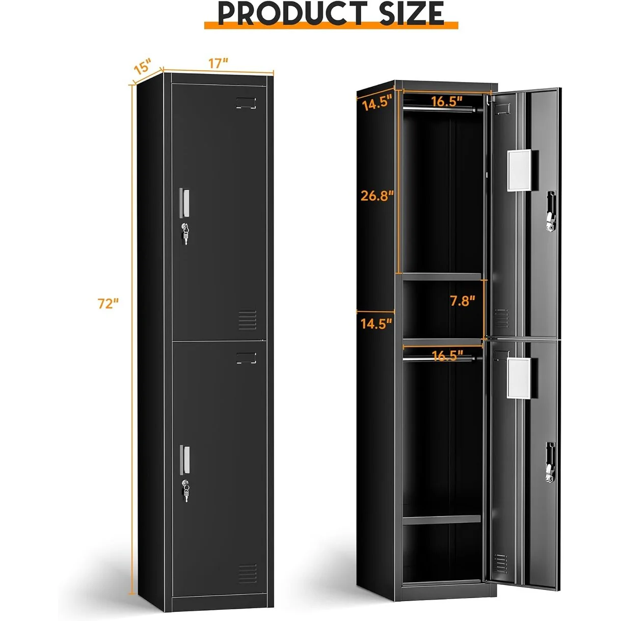 72'' H 2 Door Metal Locker Storage Cabinet