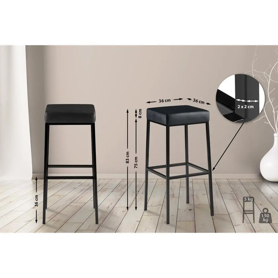 CLP Set van 2 Barkruk Montreal 85 zwart Frame - Kunstleer - zwart