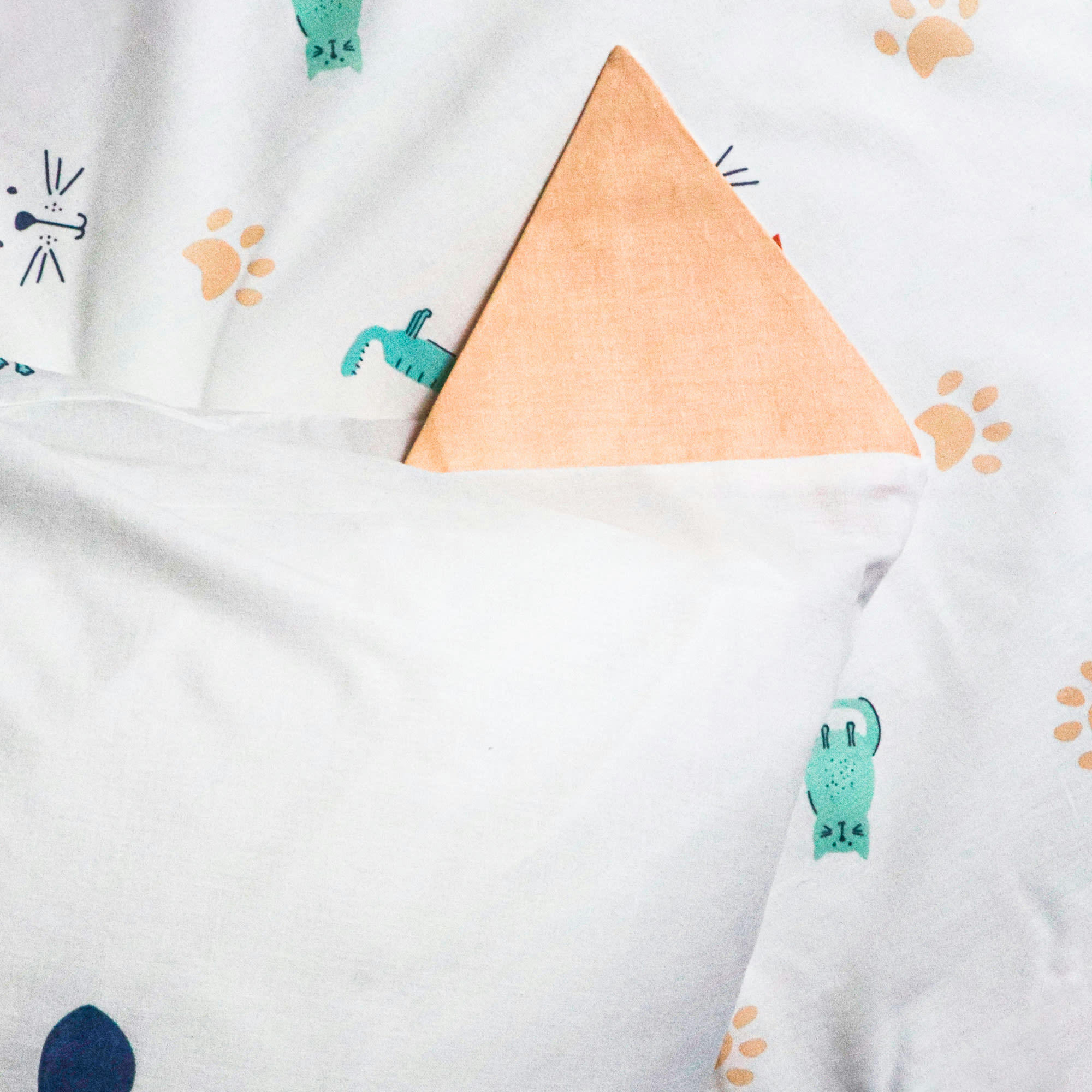 MIAOU - Parure de lit imprimée en coton Blanc 140x200+63x63cm