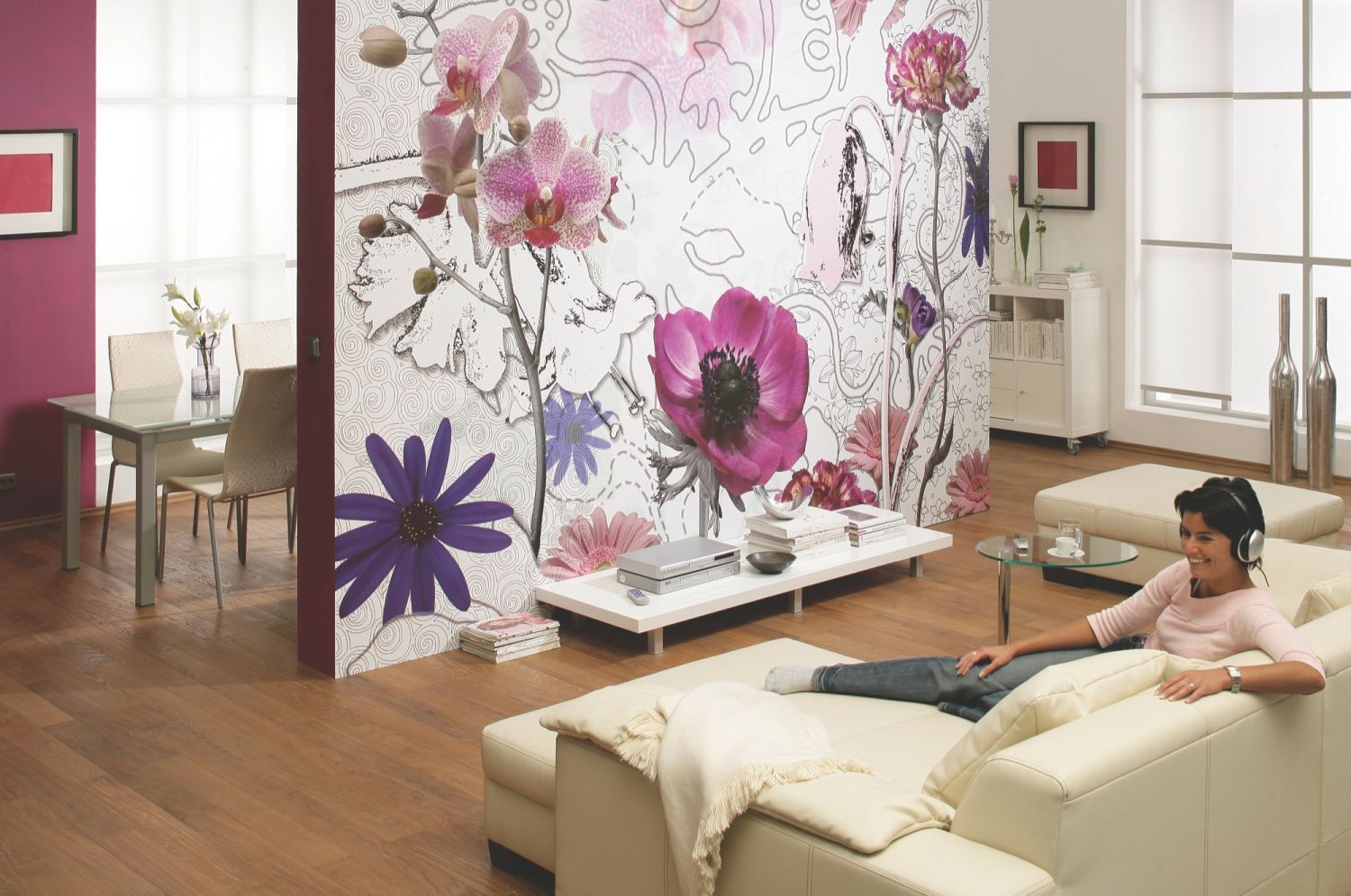 Sanders & Sanders fotobehang bloemen paars, blauw en wit - 368 x 254 cm - 612251