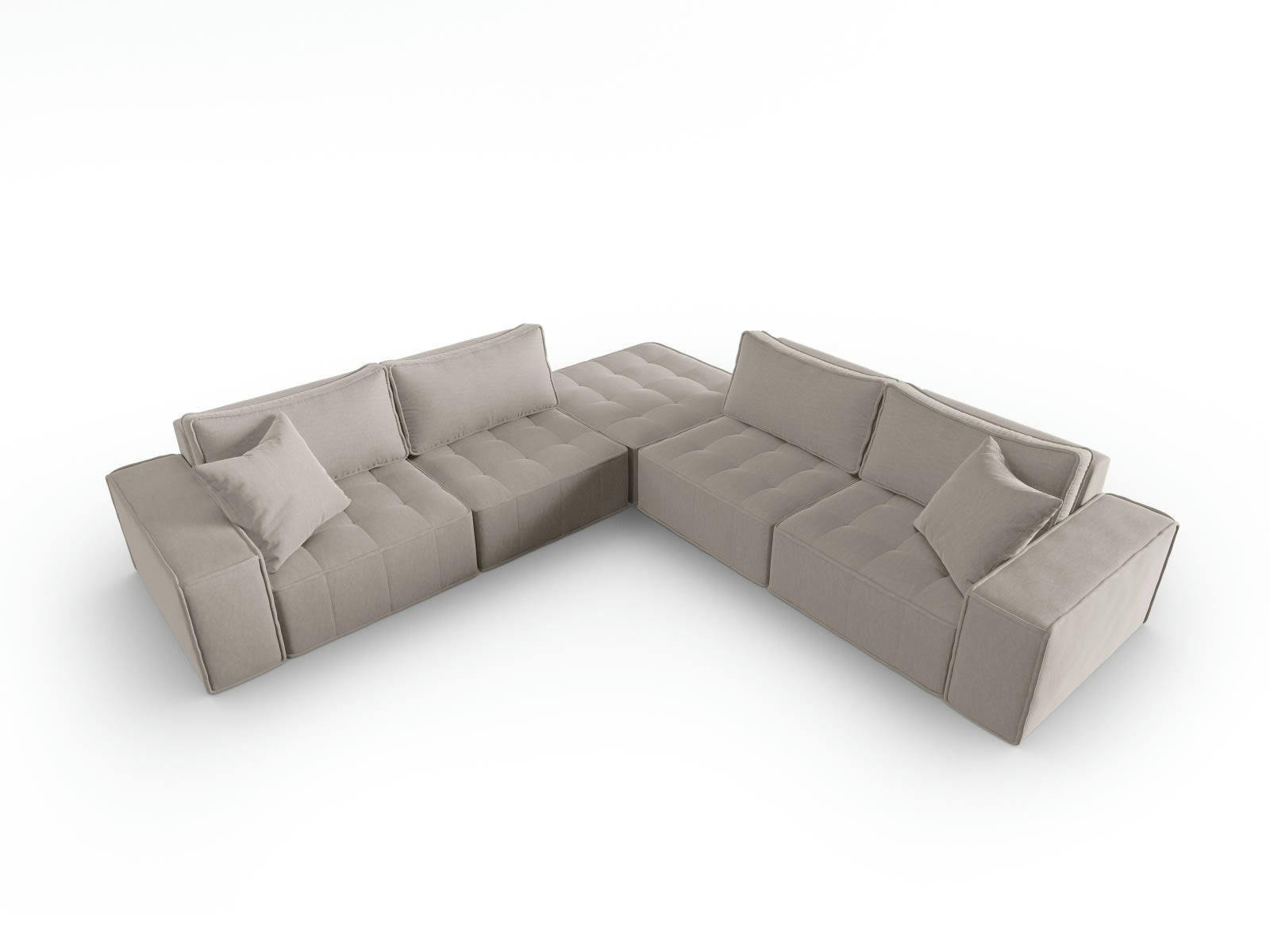 MIKE - Canapé d'angle symétrique 7 places en tissu structurel gris clair