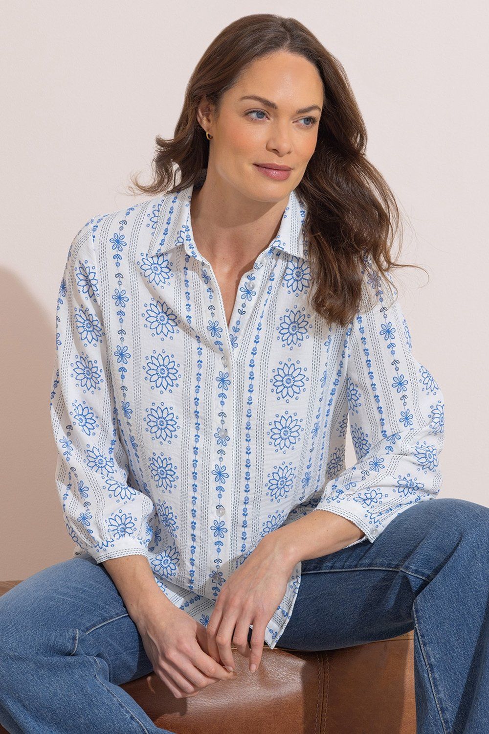 Klass. Textured Floral Print Blouse