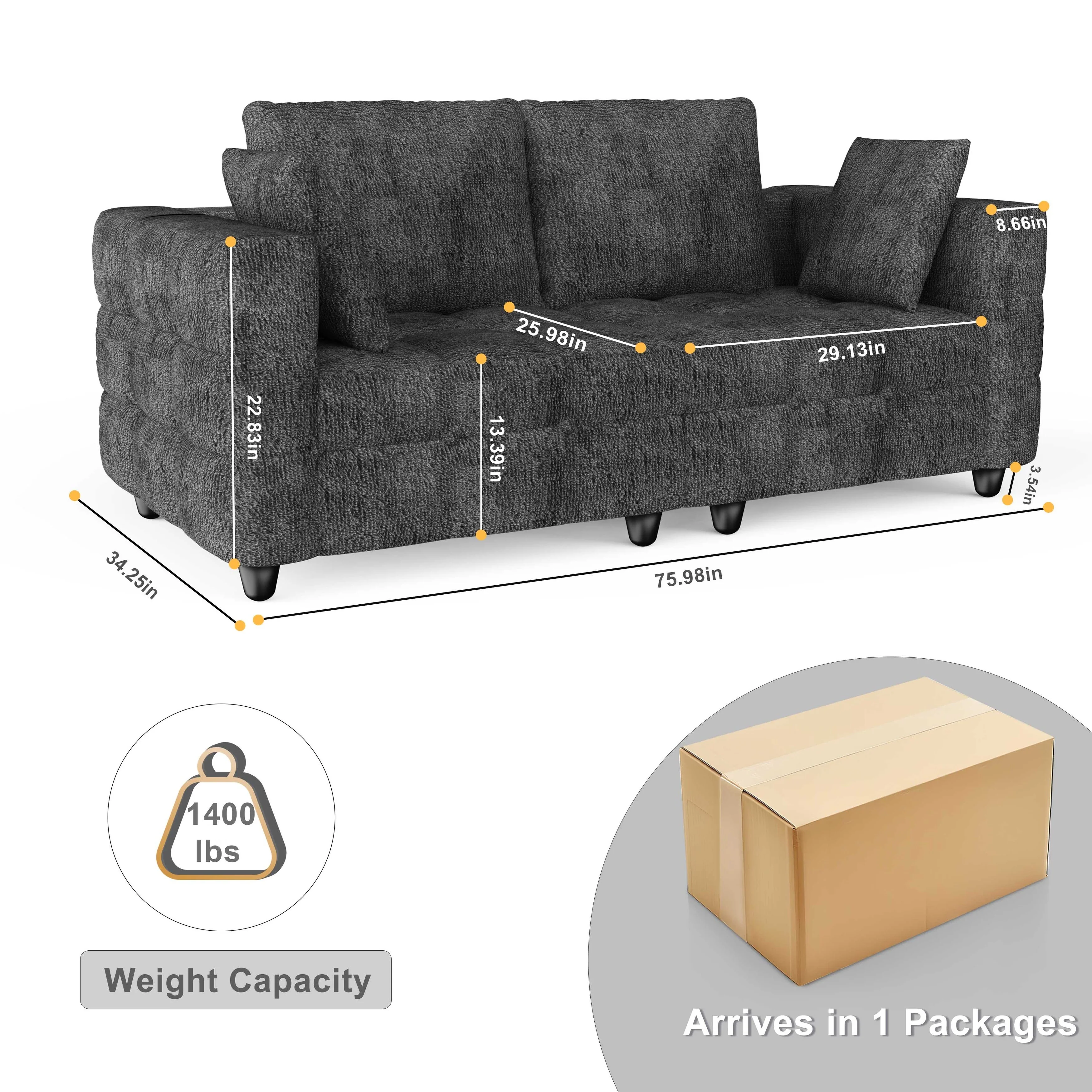 Loveseat Sofa, Couches, Comfy Sofas 10min No Tool Fast Assembly