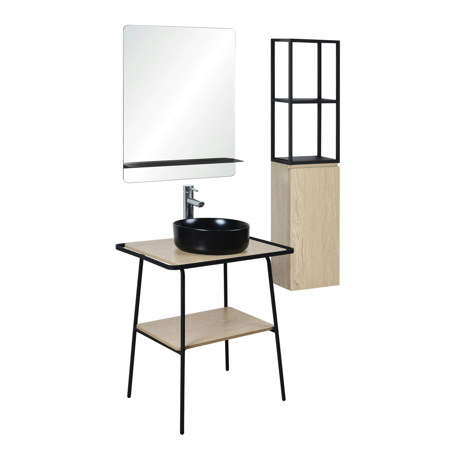 LANKA - Meuble de salle de bain 70 cm  avec colonne, miroir et vasque