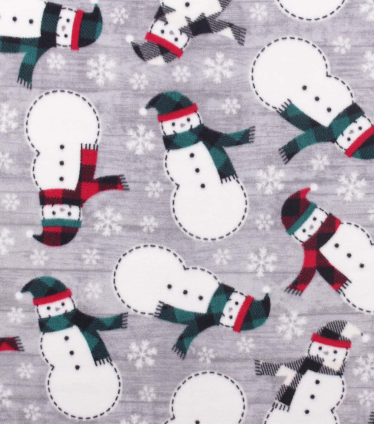Snowman & Snowflakes on Gray Anti Pill Fleece Fabric