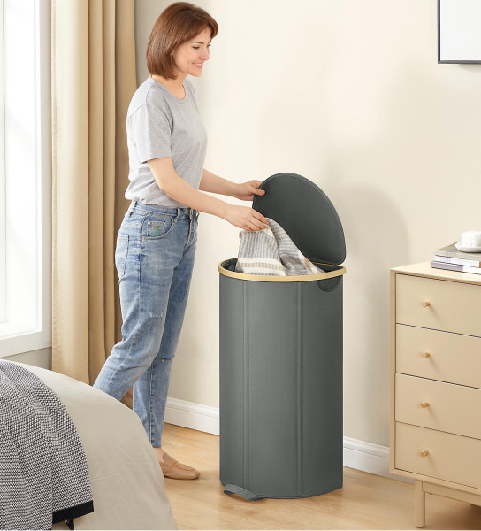 Materiałowy kosz na pranie 90 l szary z wkładem