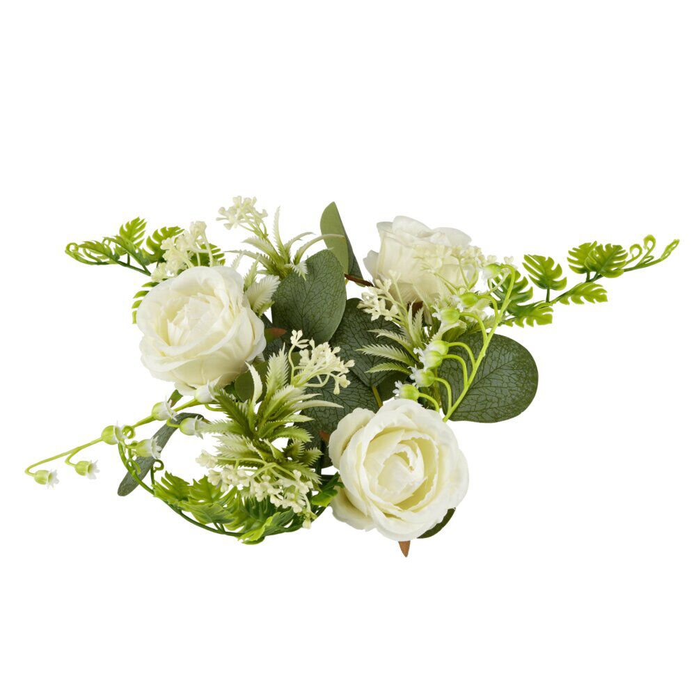 Composition florale artificielle couronne fleurs blanches Ø30cm
