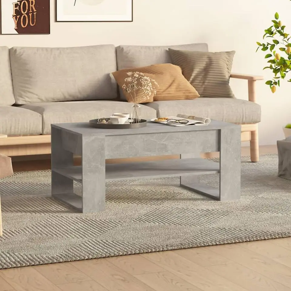 vidaXL - Rechthoekige Salontafel met schap - Betongrijs - Hout - 102x55 cm