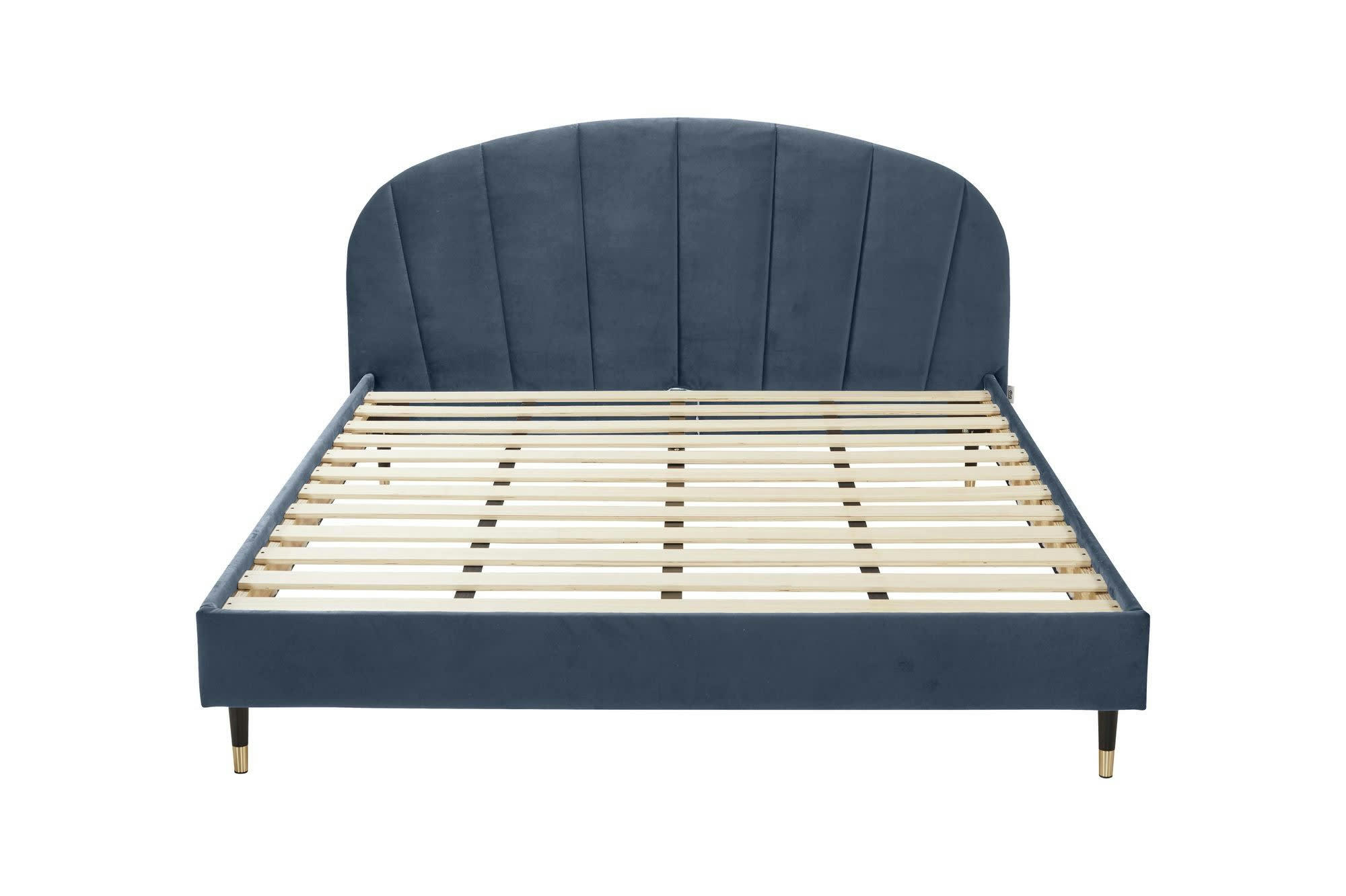 ALBA - Lit avec matelas 2 places  en velours bleu gris 140x190