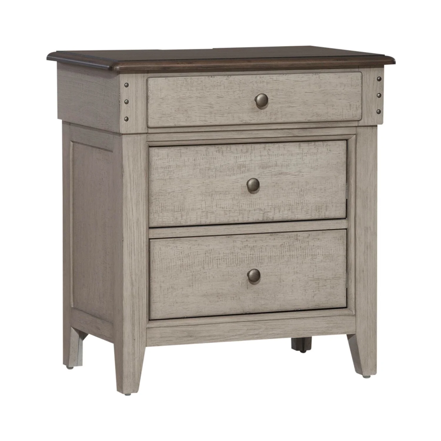 Ivy Hollow Weathered Linen 3-Drawer Night Stand with Charging Station