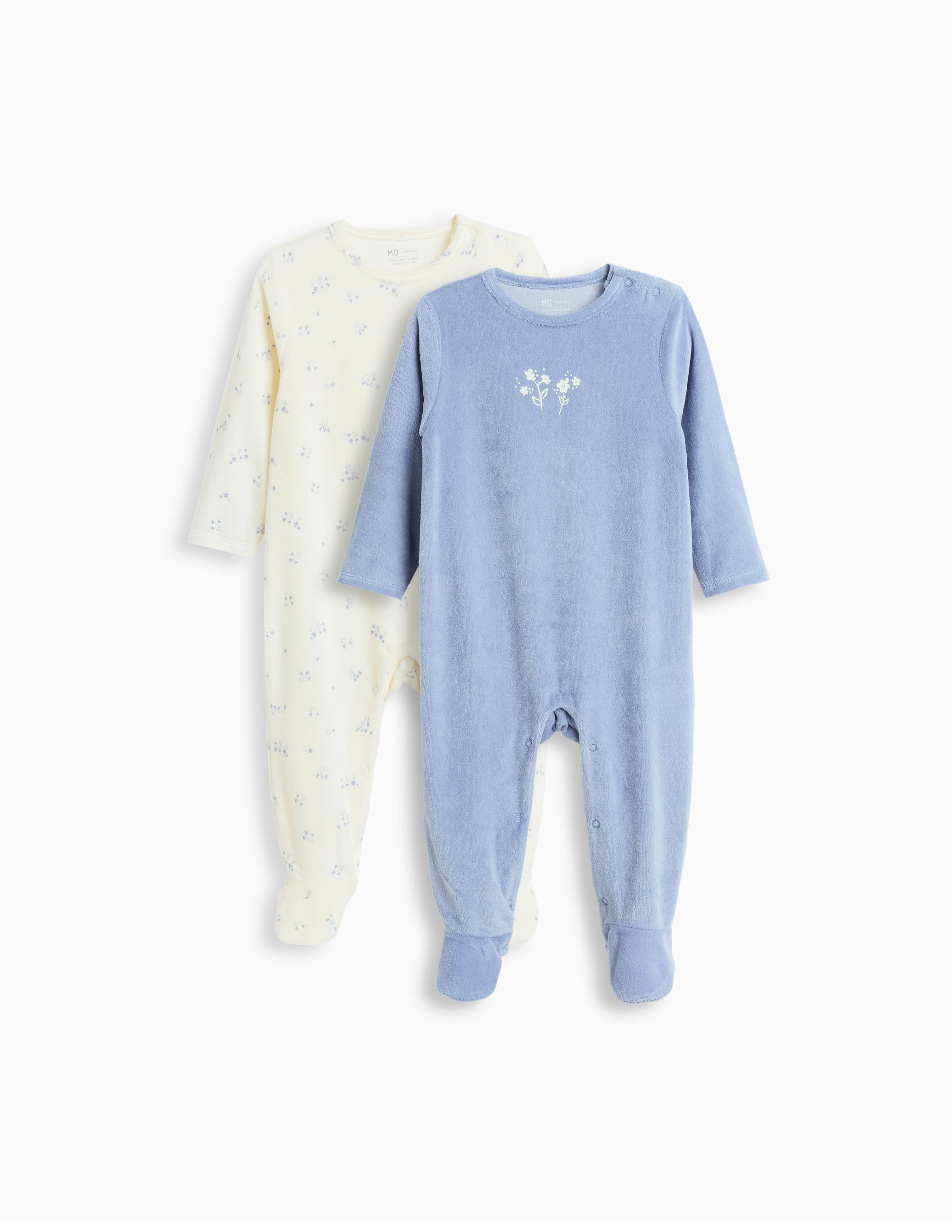Pack 2 Babygrows Veludo, Recém-Nascido, Azul