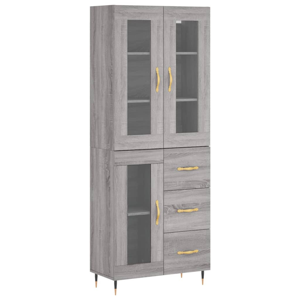 Szafka Witrynka Szara Dąb Sonoma z Drzwiami Szklanymi 69.5x34x180 cm