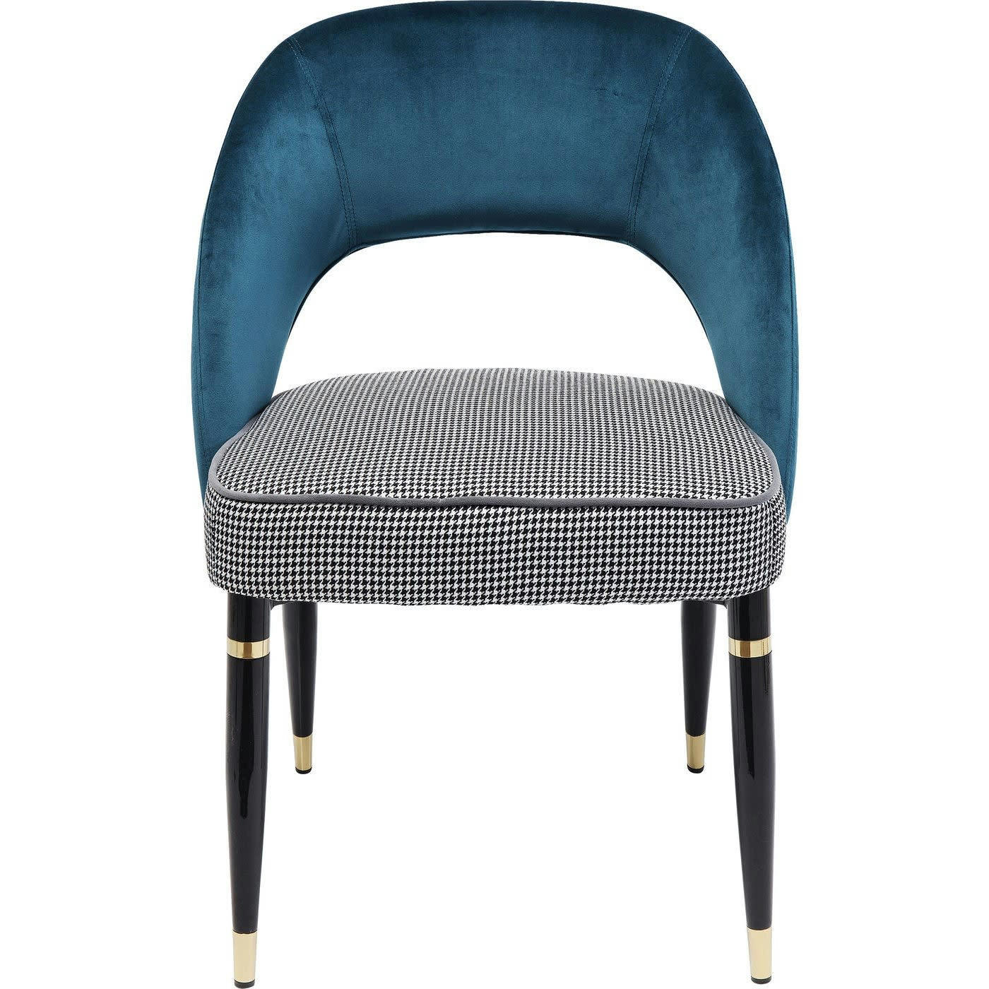 SAMANTHA - Chaise en velours bleu, pied-de-poule et acier
