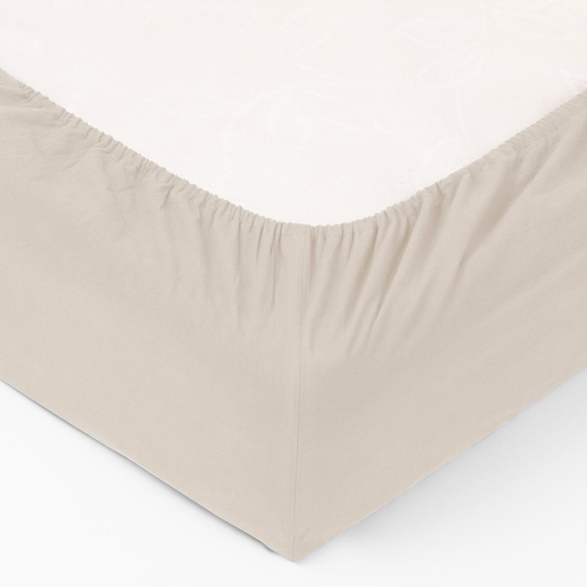 Fitted sheet, washed cotton Ivory white, 160x200 cm
