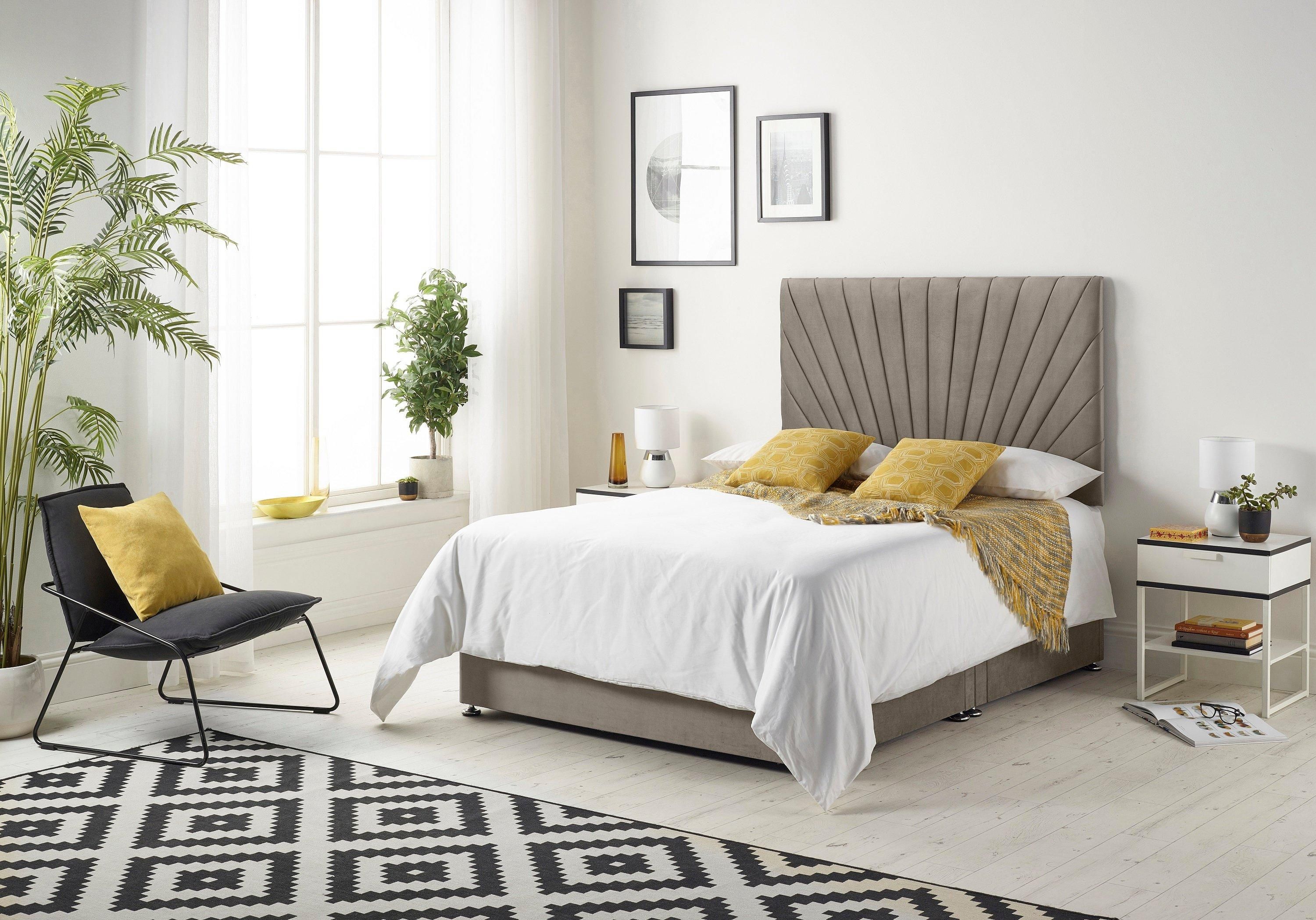 Somnior Platinum Sprung Memory Foam 2 Drawer Divan Bed with Upholstered Headboard Tweed Fabric