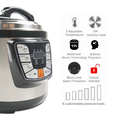 SOGA 2X Stainless Steel Electric Pressure Cooker 8L Nonstick 1600W
