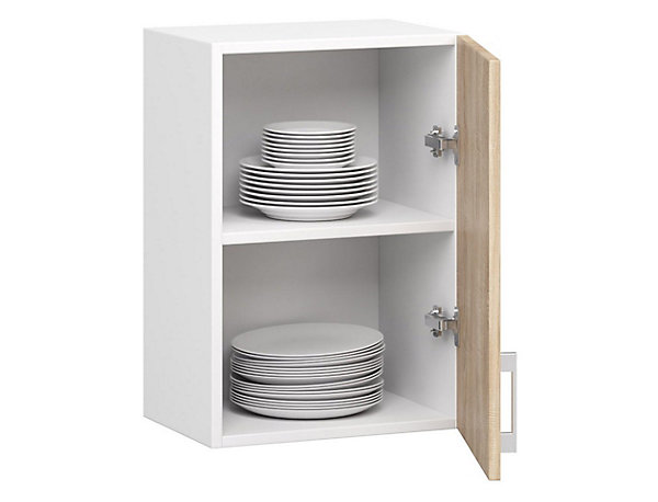 Meuble de cuisine suspendu : 1 porte, 2 étagères, blanc / Chêne Sonoma, 40 x 58 x 30,5 cm