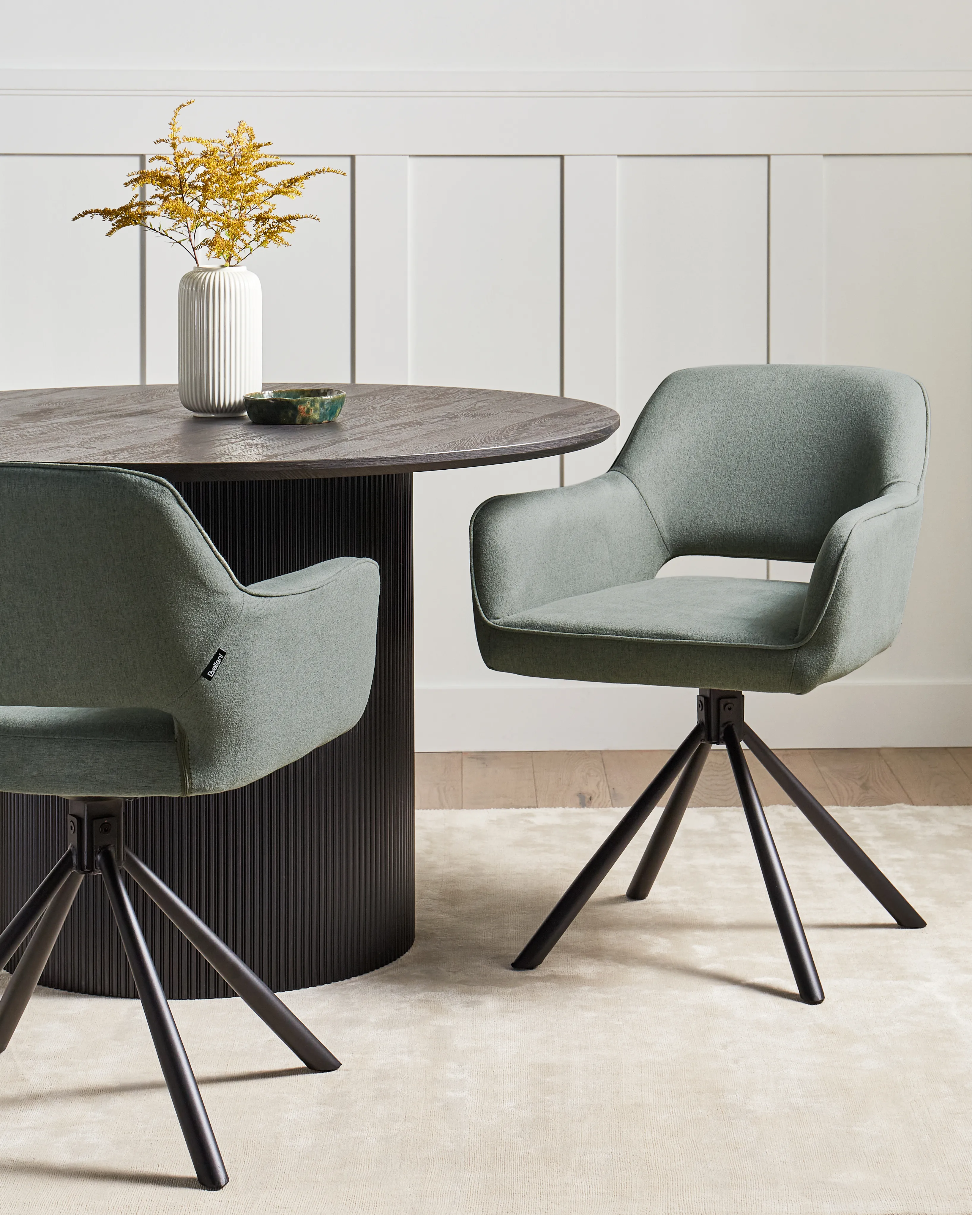 Set of 2 Dining Chairs Swivel LOURES Fabric Dark Green