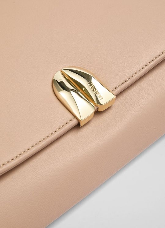 Aria Neutral Nappa Leather Curve Flap Wide Clutch Bag