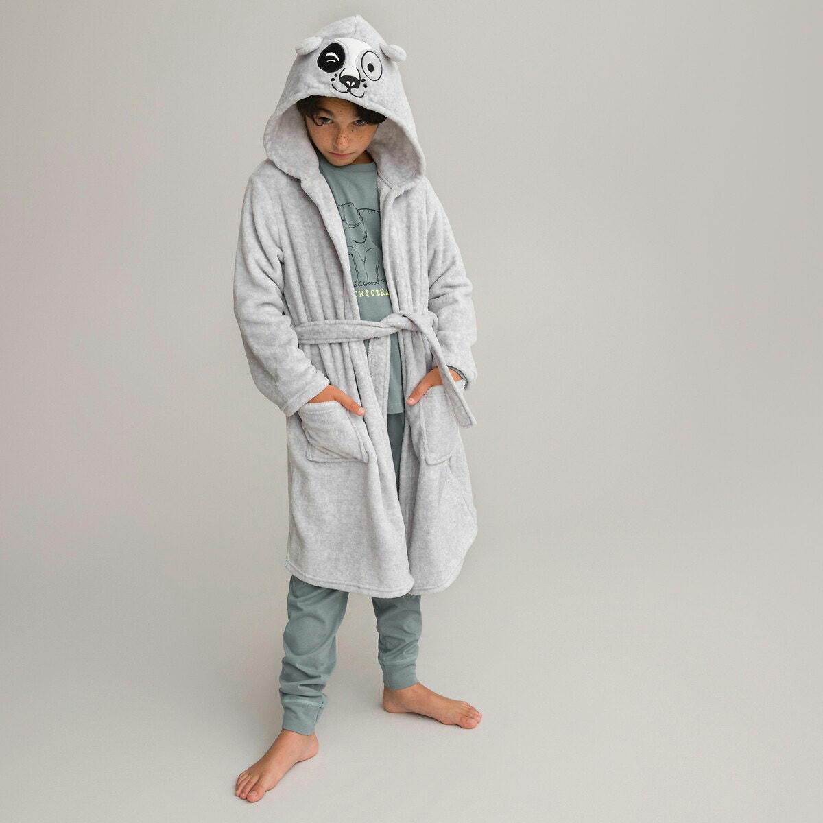 Robe de chambre à capuche en polaire motif chien
