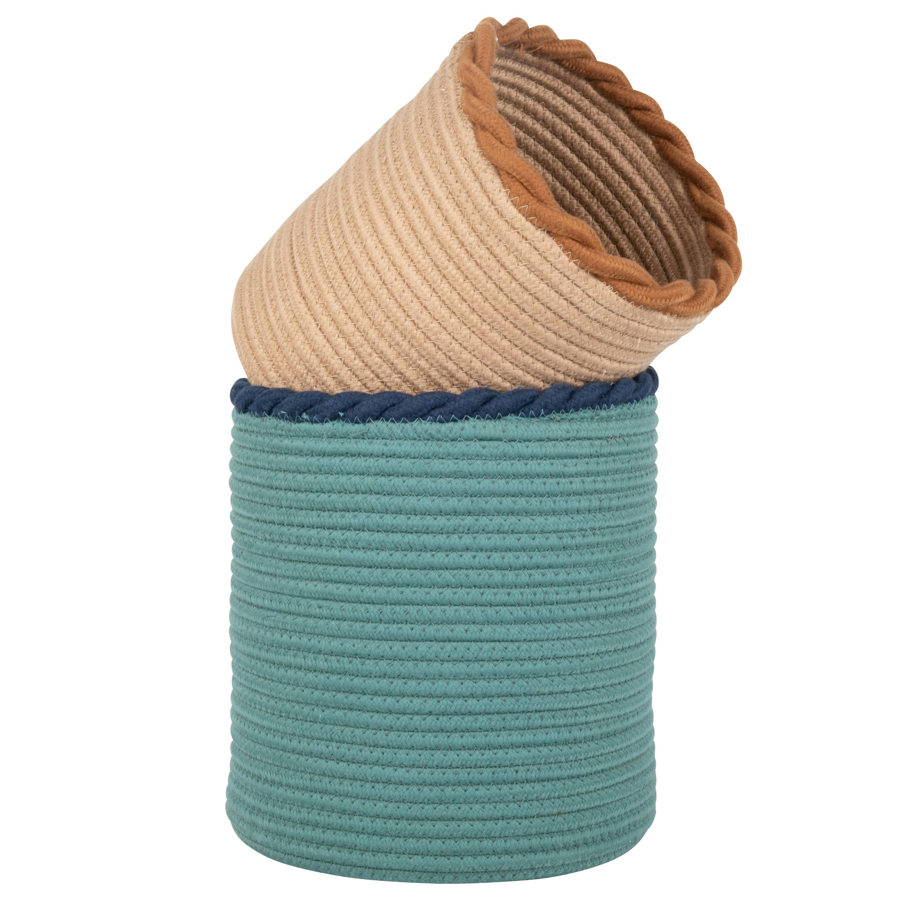 - Paniers en coton marron et bleu (x2)