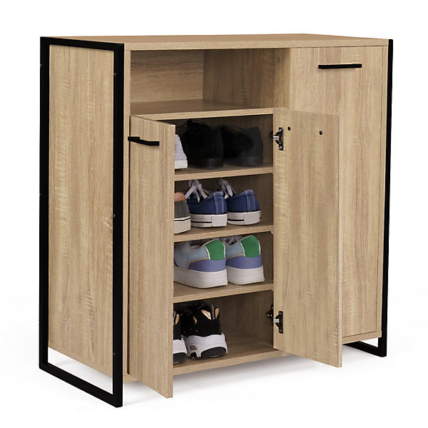 Armoire à chaussures 18 paires LUIS 3 portes avec niche design industriel