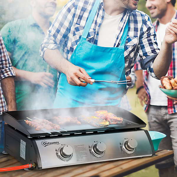 Barbecue gaz table horizontal outsunny acier gris 60.5 x 48.5 x 21 cm