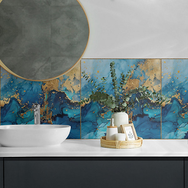 Panneau Décoratif Mural Wallfluent 50x50 cm Motif D'eau Abstrait 4 pièces