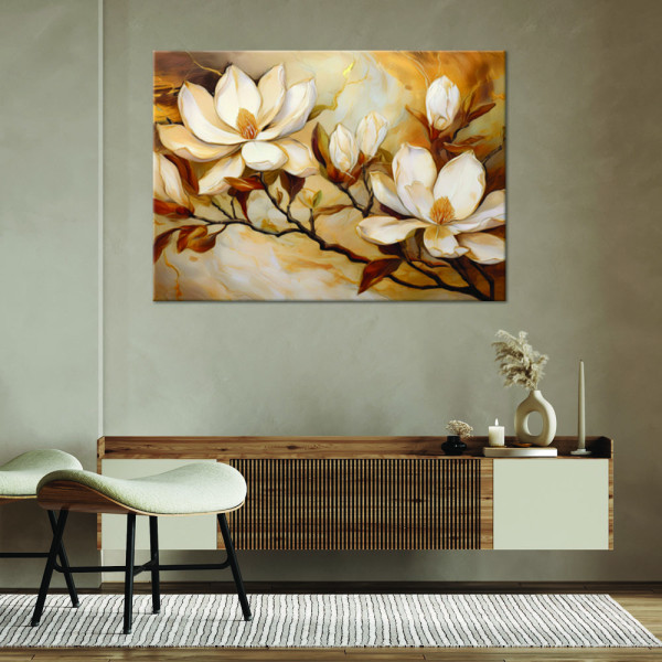 Feeby Obraz na płótnie, Magnolie Kwiaty Rośliny Marmur Złoty 60x40