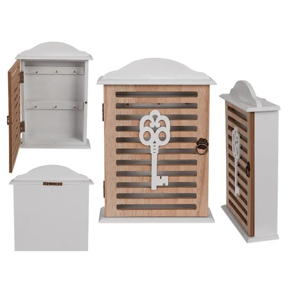 Sleutelkastje - bruin/wit - hout en metaal - 19 x 28 cm