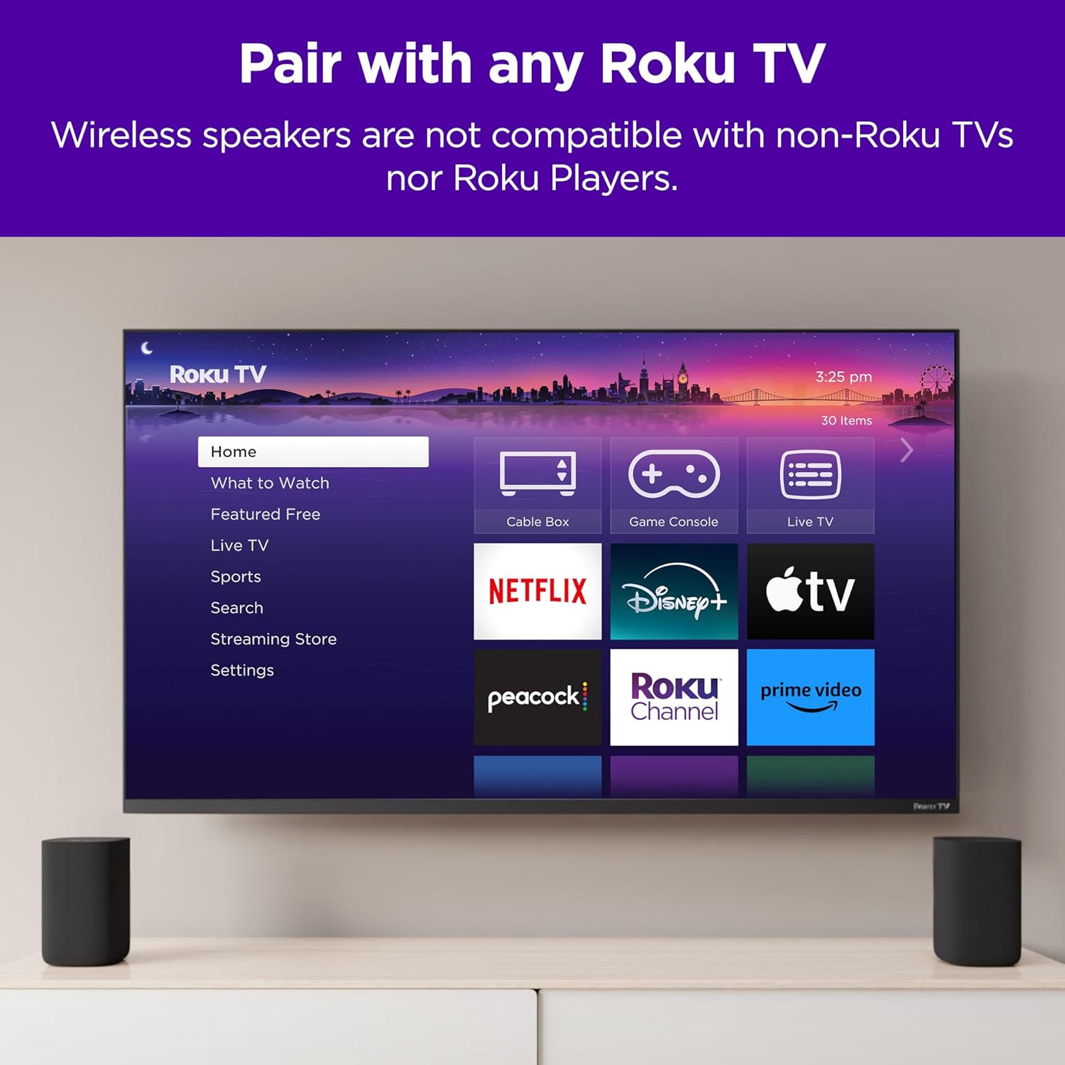 Roku Wireless Speakers - Set of 2 (Pack of 1) - Compatible with Roku TV, Streambar, and Streambar Pro (SE is not compatible)