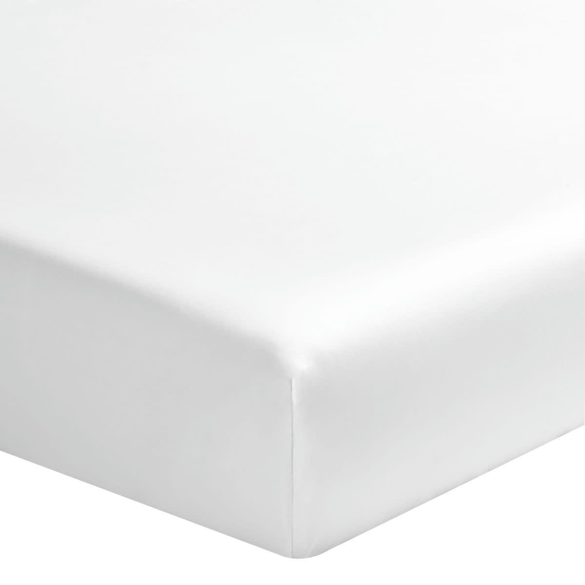 TEOPHILE - Drap housse en satin de coton blanc 180x200