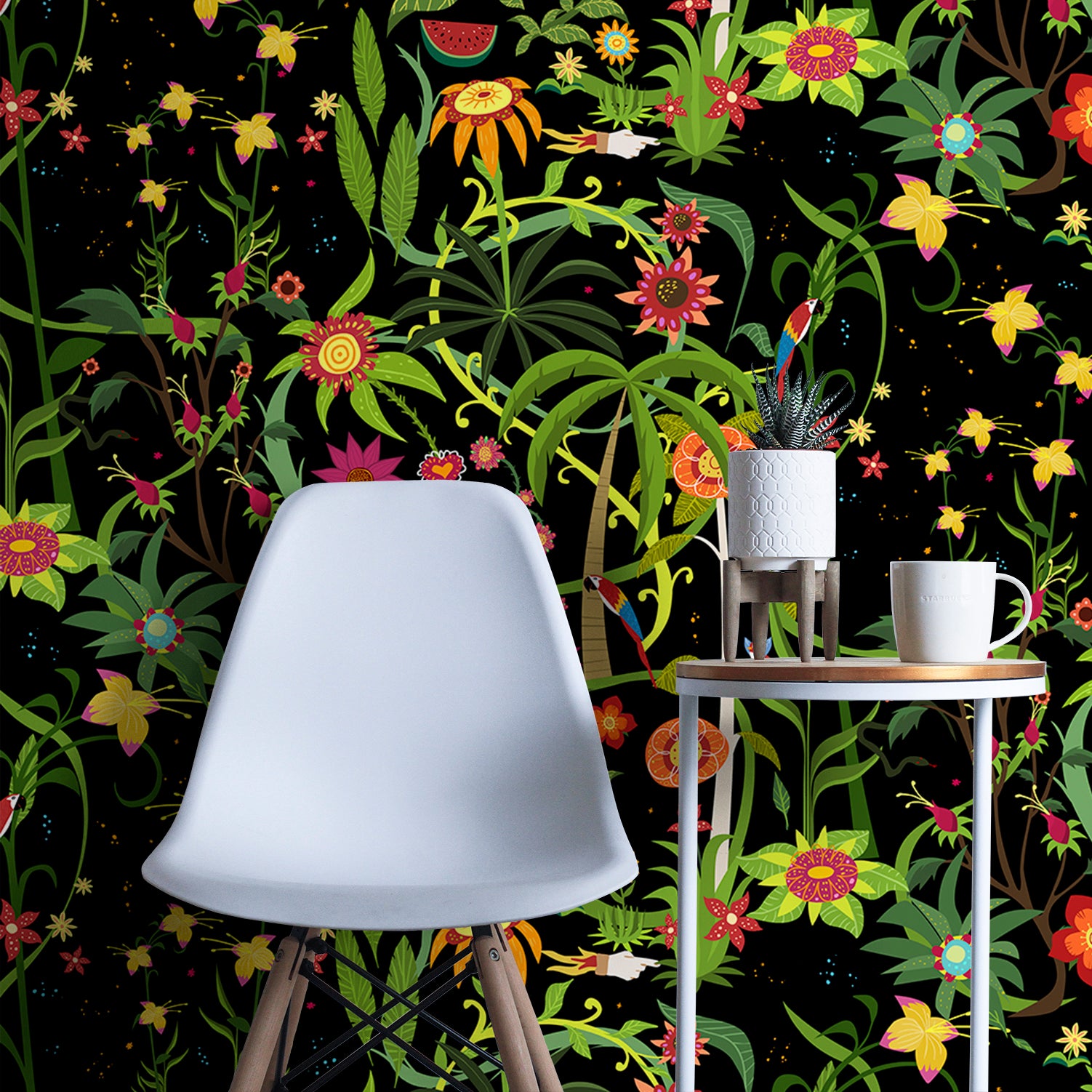 Walls4You fotobehang tropische bloemen zwart en meerkleurig - 300 x 212 cm - 640099