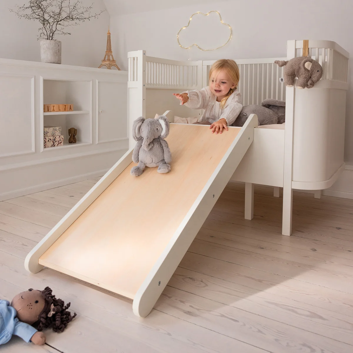 Sebra - 2 in 1 Kletterwand und Rutsche, weiß