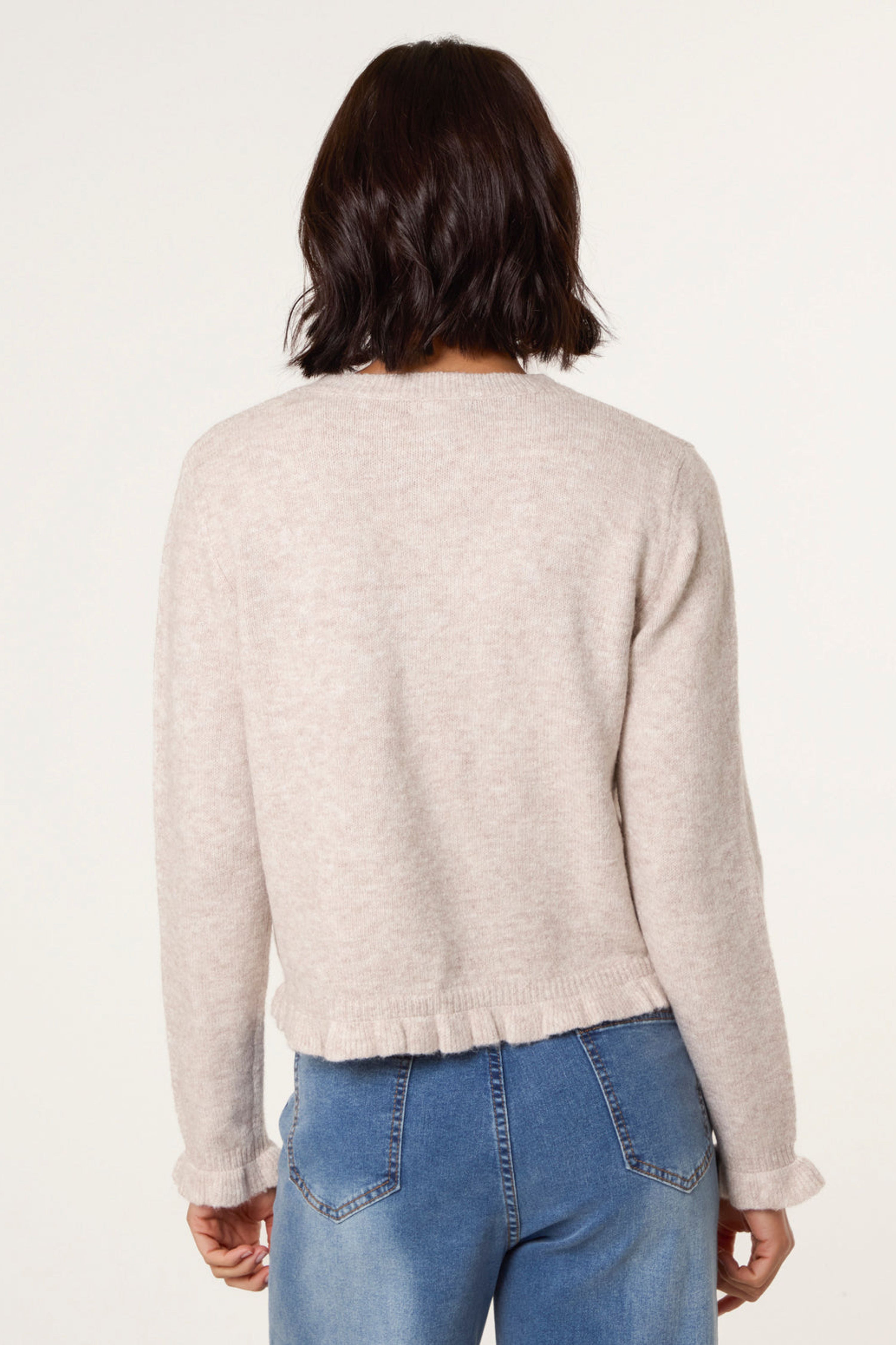 Blue Vanilla Stone Cardigan With Ruffle Trim