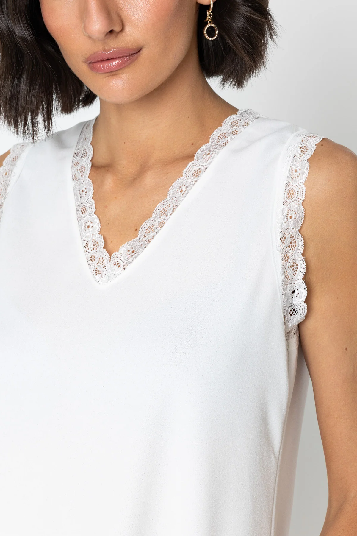 Ecru Sleeveless Lace Trim Scuba Cami