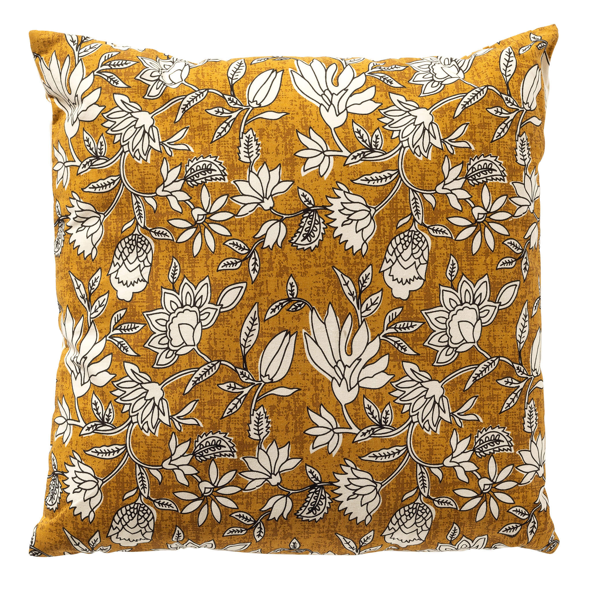 JUDITH - sierkussen 45x45 cm - bloemenmotief - 100% katoen - Chai Tea - geel