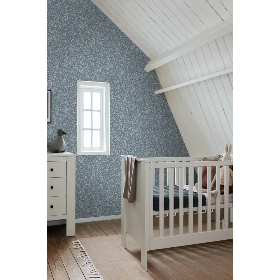 ESTAhome behang bloemetjes vergrijsd blauw - 53 cm x 10.05 m