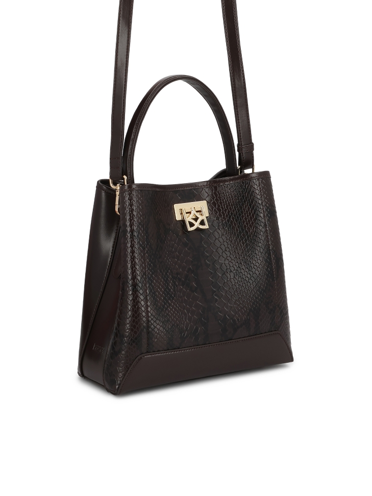 Brown handbag with snake pattern