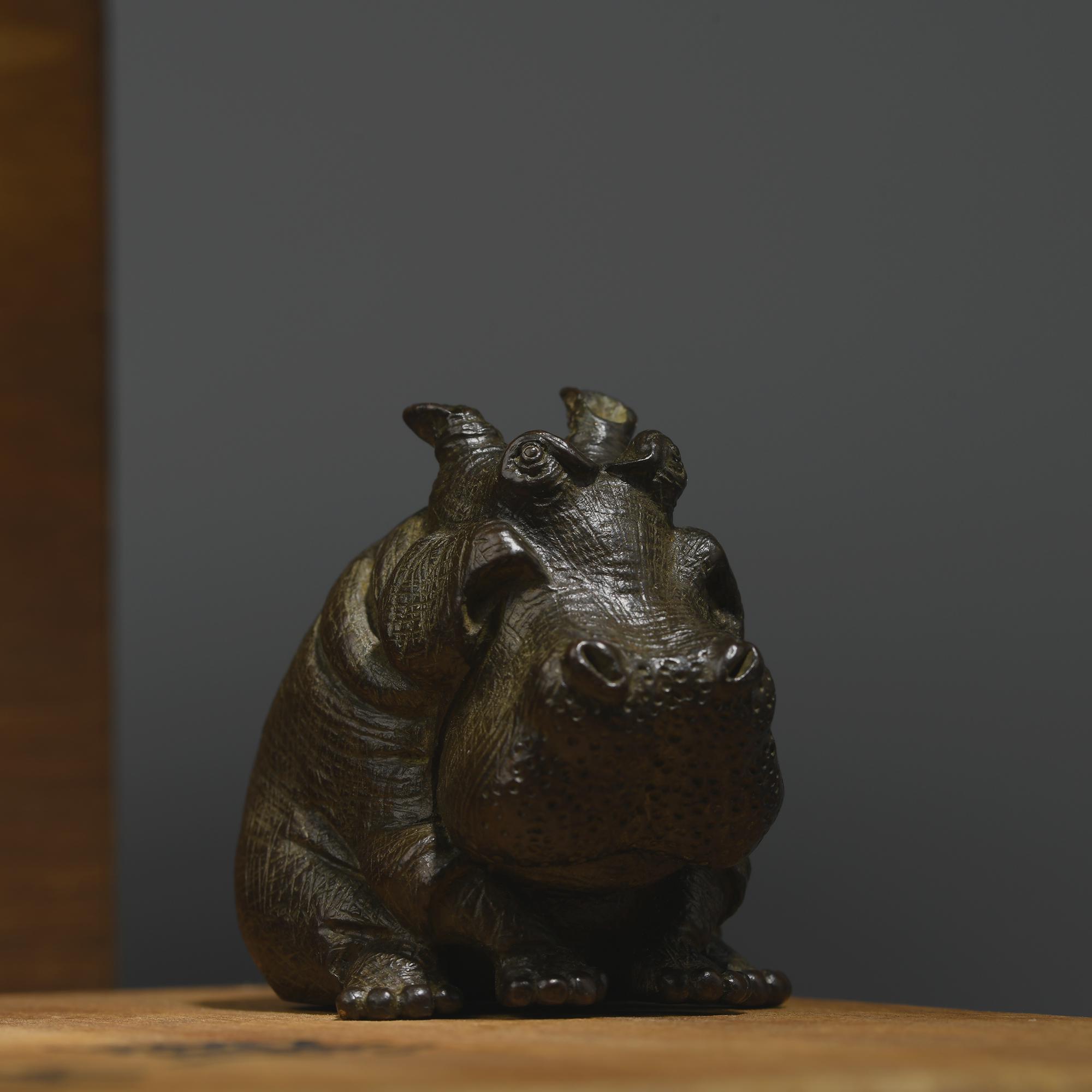 Hippopotamus-Japanese Bronze Vintage Sculpture/Animal Sculpture/Kitchen Decoration/Home Decoration/Meditation/Garden /Parents Gift/Christmas
